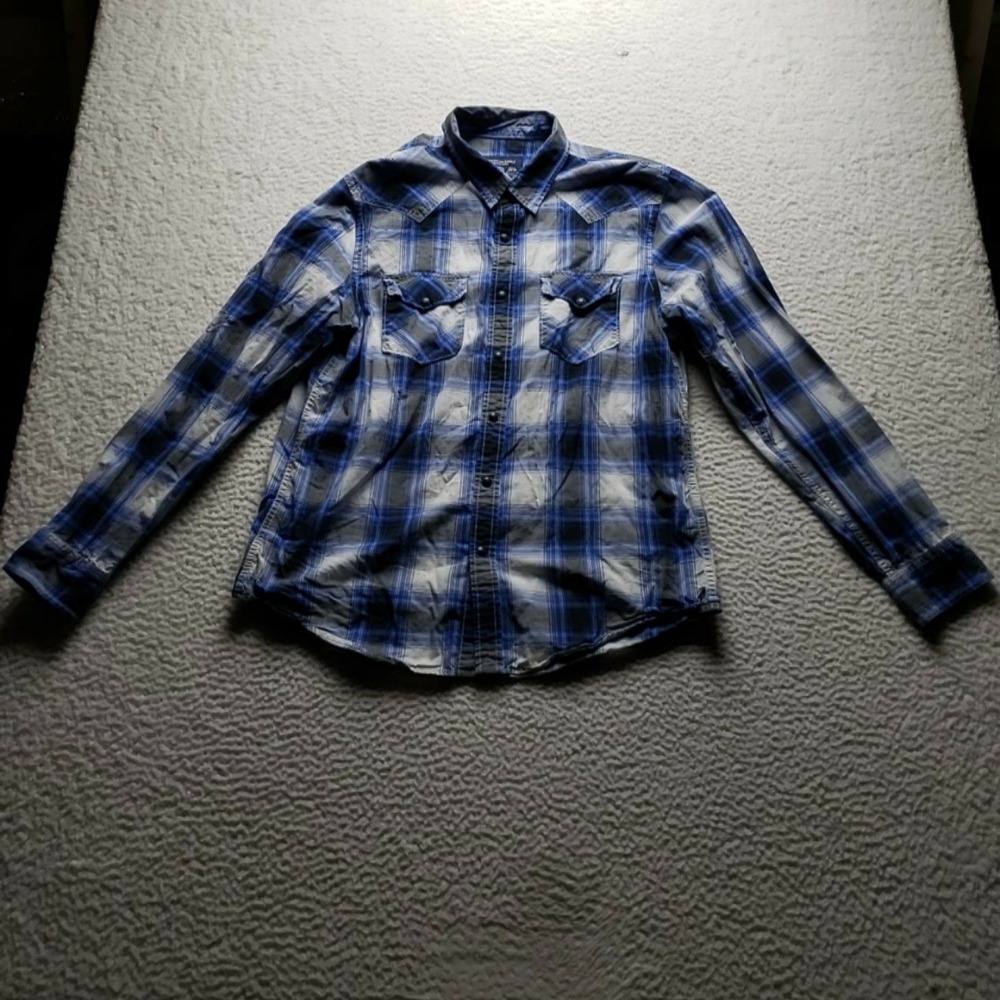 American Eagle Outfitters Shirt Mens Large Blue Plaid Long Sleeve Button-Up